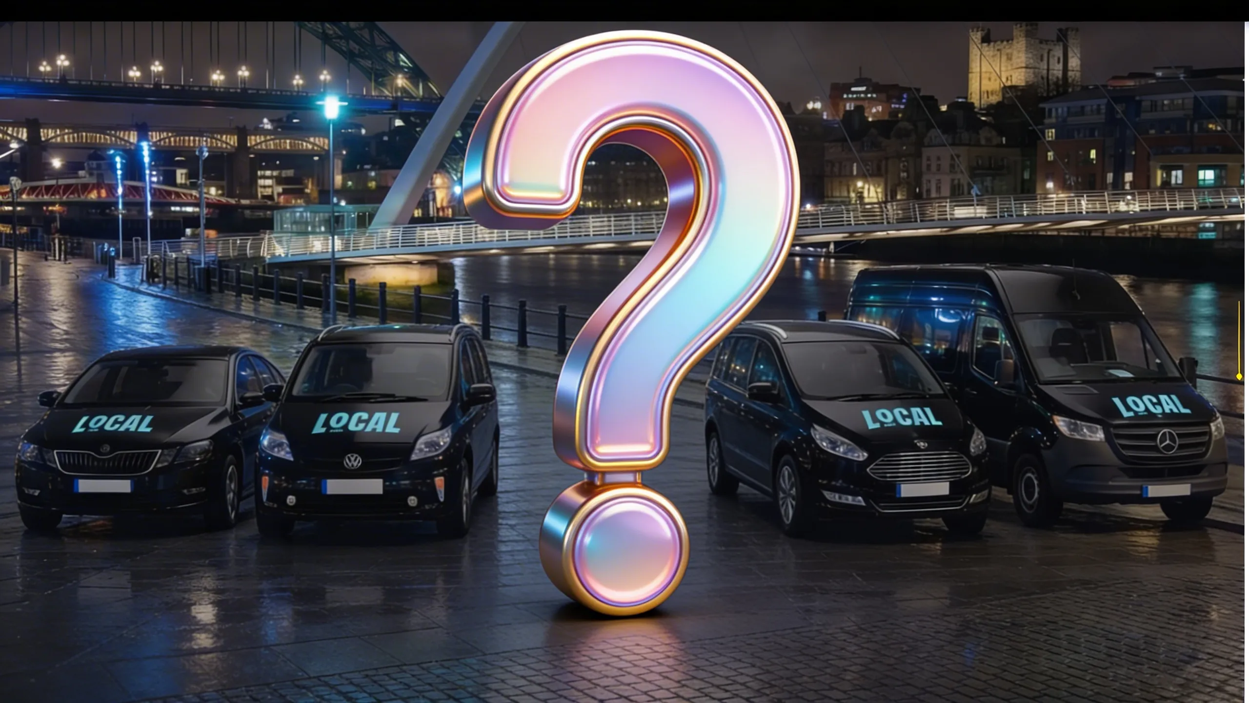 Local Taxis fleet with question mark โ your taxi questions answered